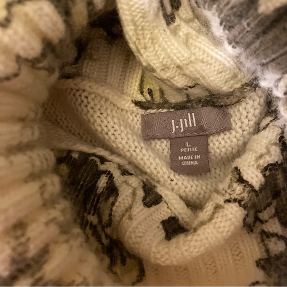 J-Jill L Petite Angora Blend Ribbed Turtleneck Sweater Cream/Gray/Green - Picture 4 of 9